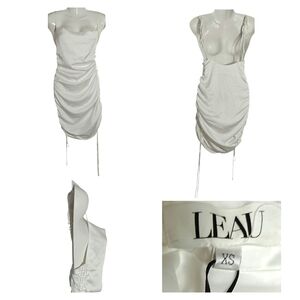 LEAU White Backless Ruched Dress